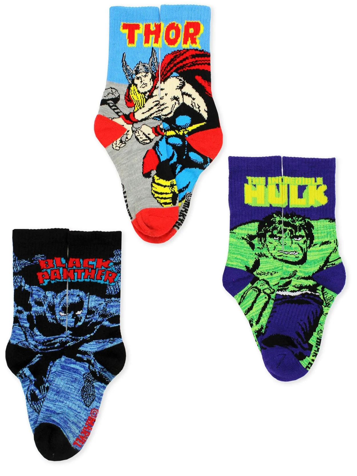 Marvel Avengers Black Panther Hulk Thor Crew Socks 3-Pack