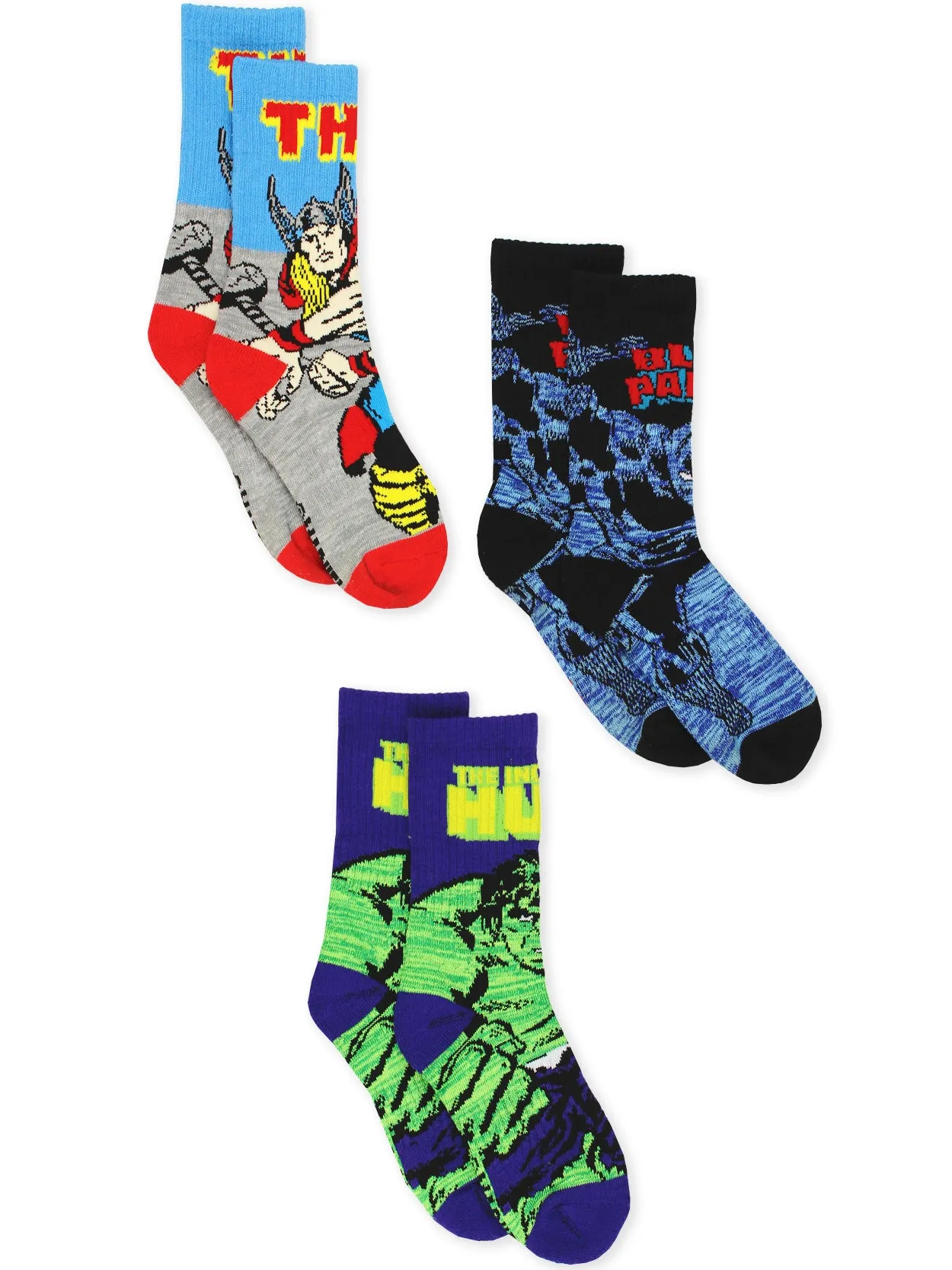 Marvel Avengers Black Panther Hulk Thor Crew Socks 3-Pack