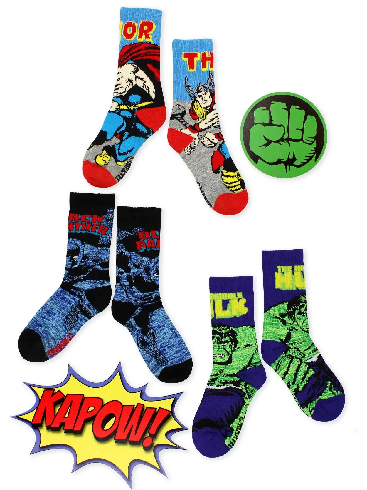 Marvel Avengers Black Panther Hulk Thor Crew Socks 3-Pack