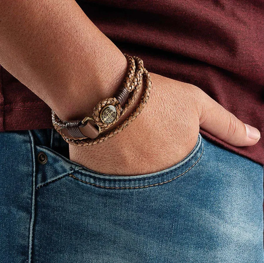 Men's St. Benedict Leather Cord Bracelet