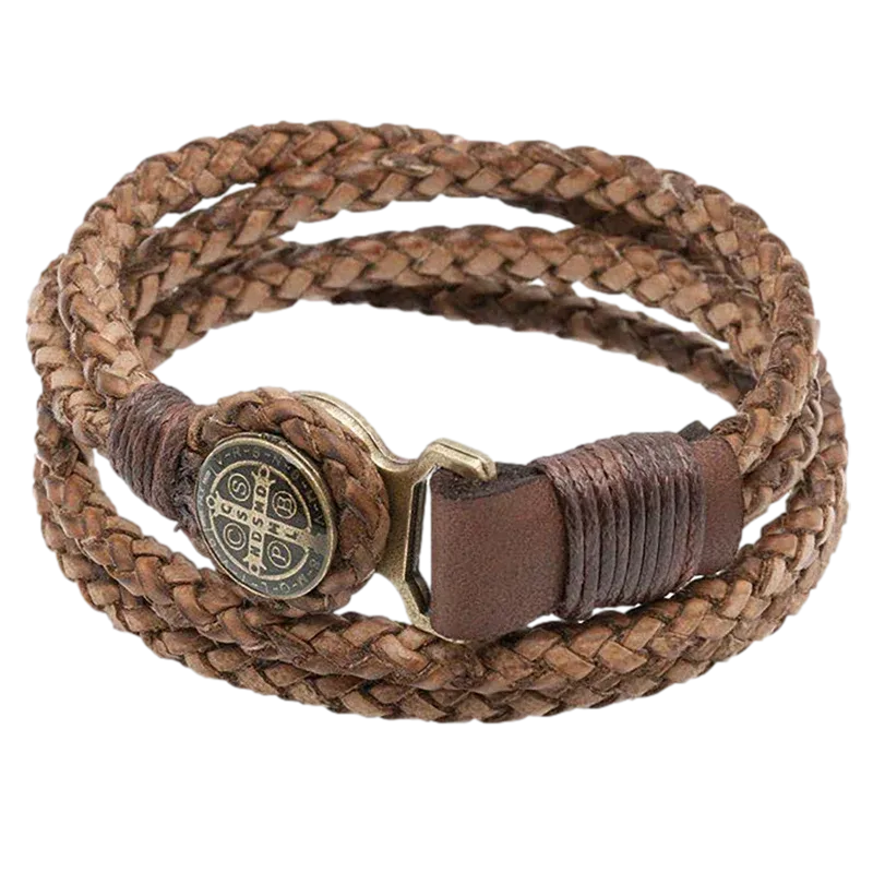 Men's St. Benedict Leather Cord Bracelet