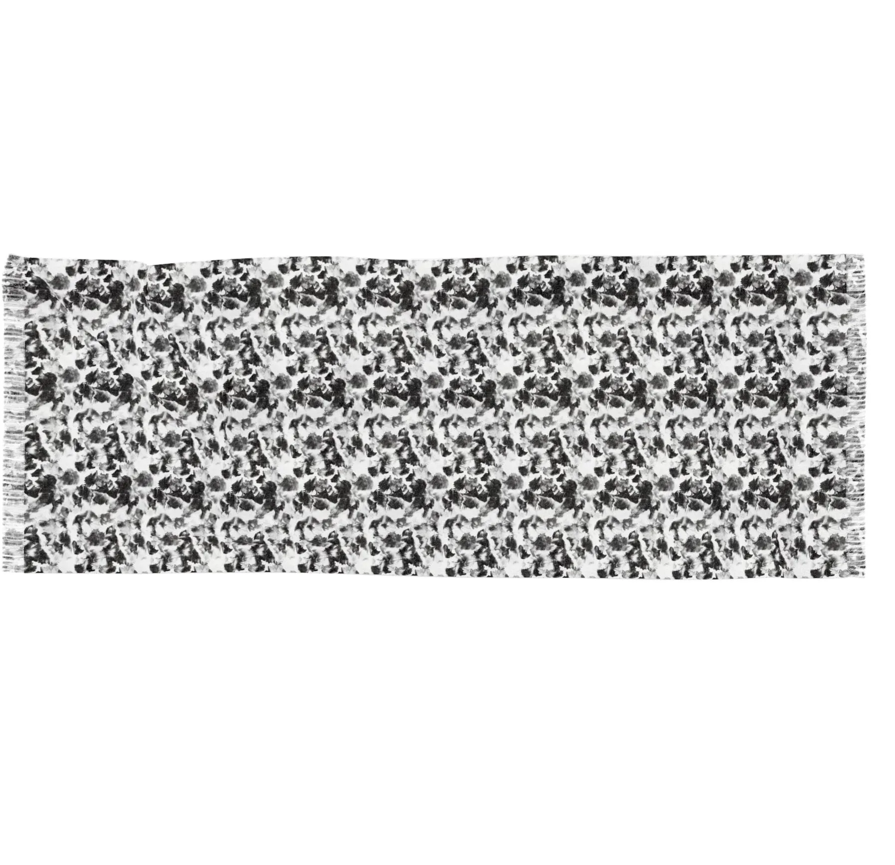 Moonlight- Black and White Designer Art Scarf with Fringe