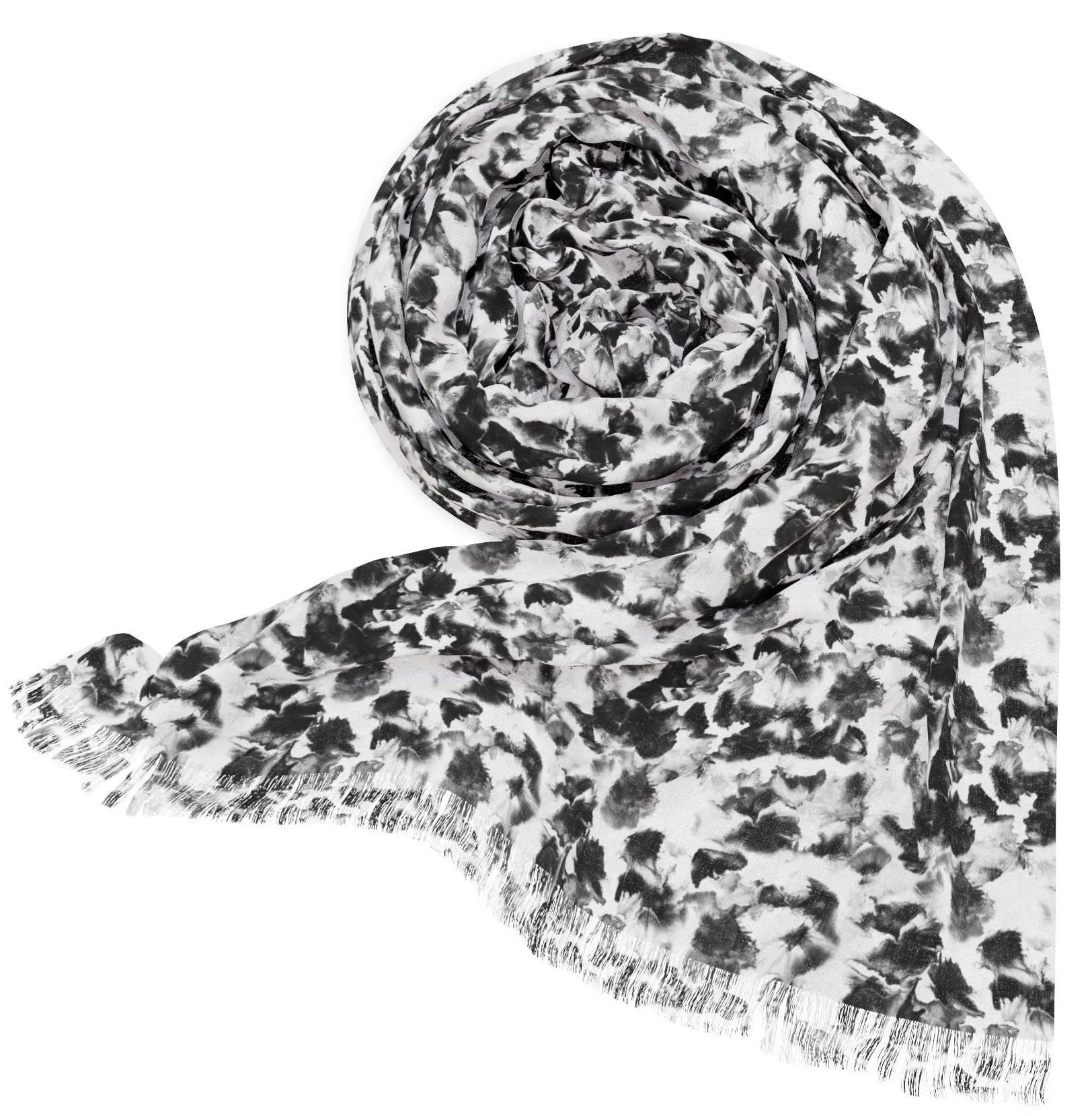 Moonlight- Black and White Designer Art Scarf with Fringe