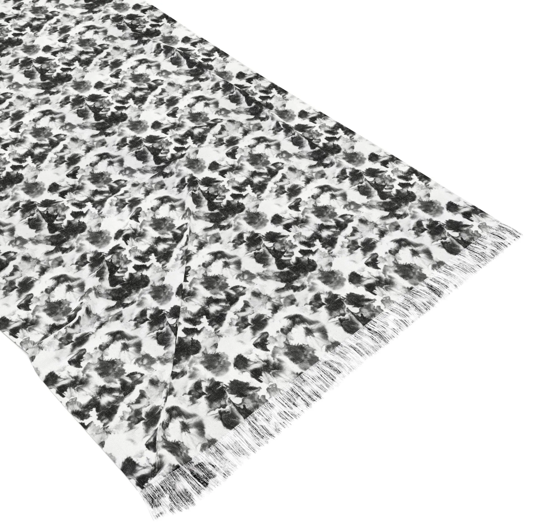 Moonlight- Black and White Designer Art Scarf with Fringe