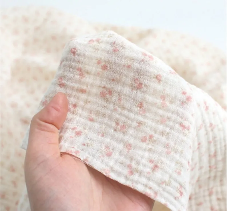 Muslin Wrinkled Cotton Double Gauze Fabric, Muslin Gauze Small Flowers, Enzyme Washed, 57" Wide, Quality Korean Fabric - By the Yard /60047