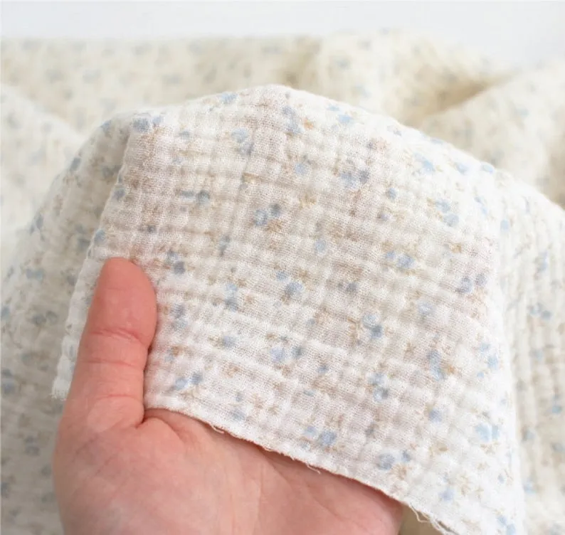 Muslin Wrinkled Cotton Double Gauze Fabric, Muslin Gauze Small Flowers, Enzyme Washed, 57" Wide, Quality Korean Fabric - By the Yard /60047