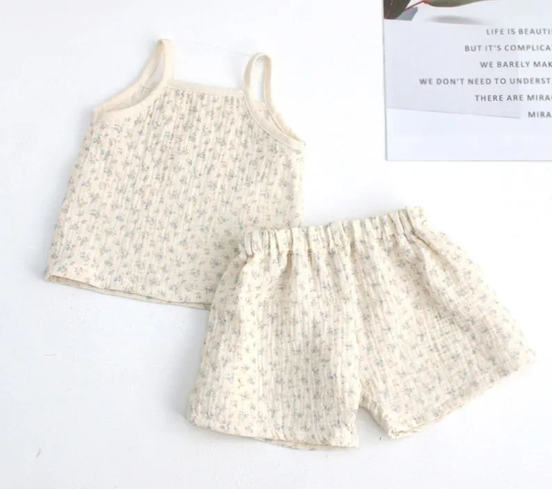 Muslin Wrinkled Cotton Double Gauze Fabric, Muslin Gauze Small Flowers, Enzyme Washed, 57" Wide, Quality Korean Fabric - By the Yard /60047