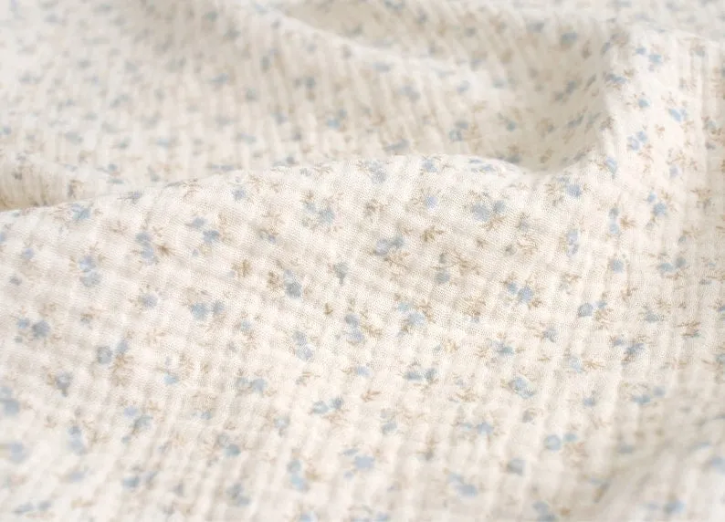 Muslin Wrinkled Cotton Double Gauze Fabric, Muslin Gauze Small Flowers, Enzyme Washed, 57" Wide, Quality Korean Fabric - By the Yard /60047