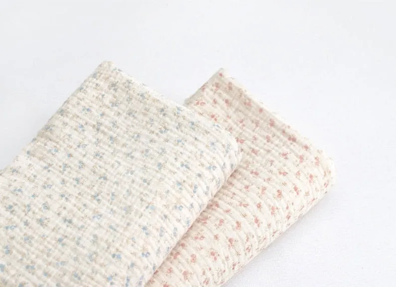 Muslin Wrinkled Cotton Double Gauze Fabric, Muslin Gauze Small Flowers, Enzyme Washed, 57" Wide, Quality Korean Fabric - By the Yard /60047