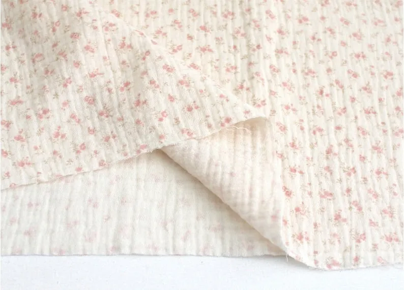 Muslin Wrinkled Cotton Double Gauze Fabric, Muslin Gauze Small Flowers, Enzyme Washed, 57" Wide, Quality Korean Fabric - By the Yard /60047