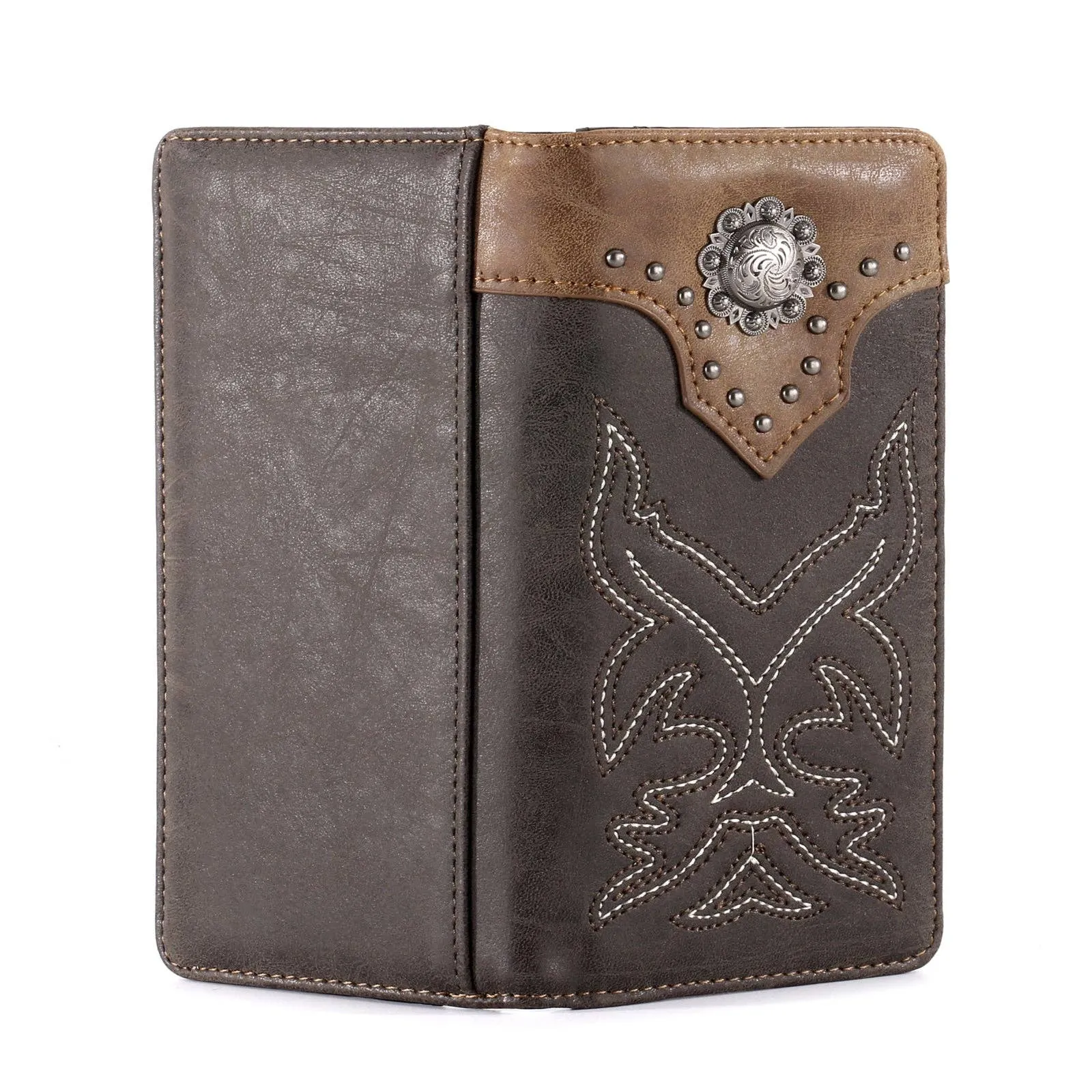 MW-614  Embroidered Boot Scroll Men's Bifold Long PU Leather Wallet