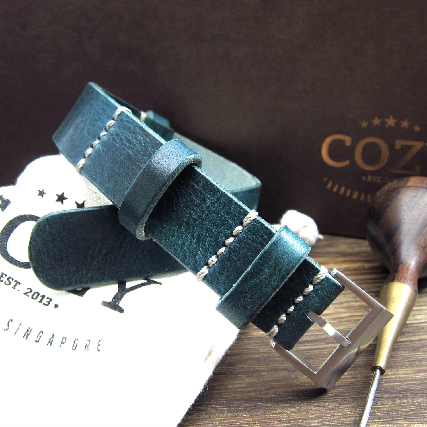 NAT2 Leather Watch Strap, Military 106