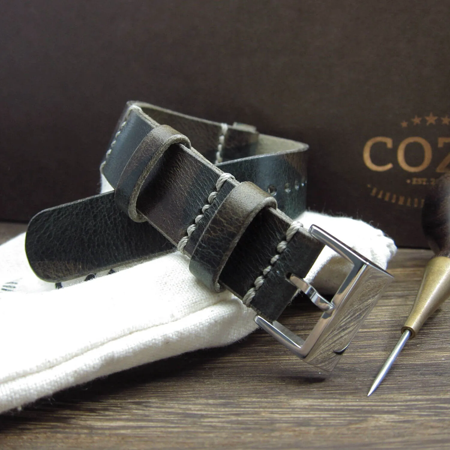 NAT2 Leather Watch Strap, Military 107