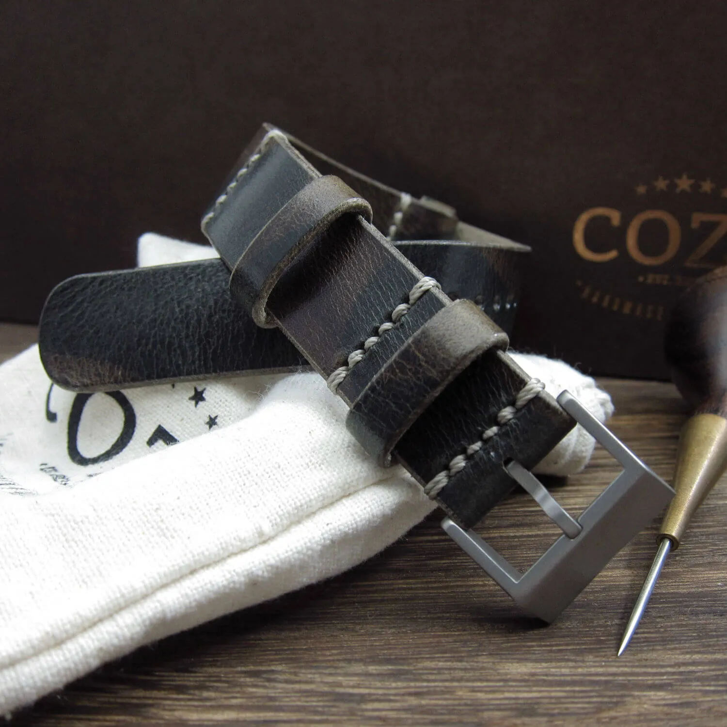 NAT2 Leather Watch Strap, Military 107