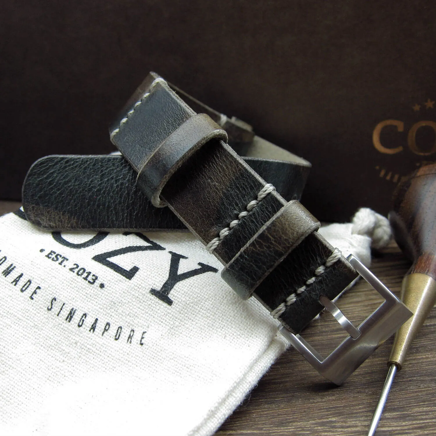 NAT2 Leather Watch Strap, Military 107