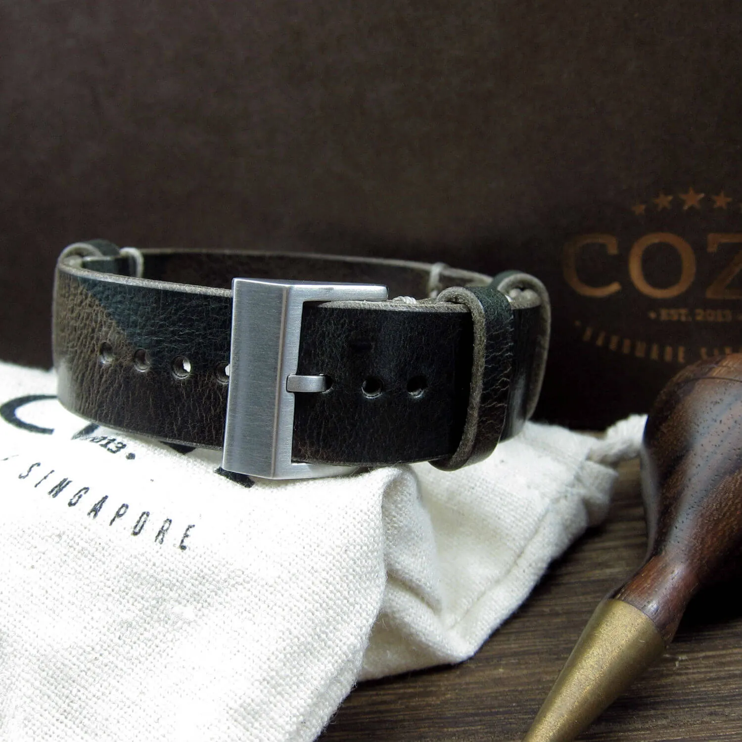 NAT2 Leather Watch Strap, Military 107