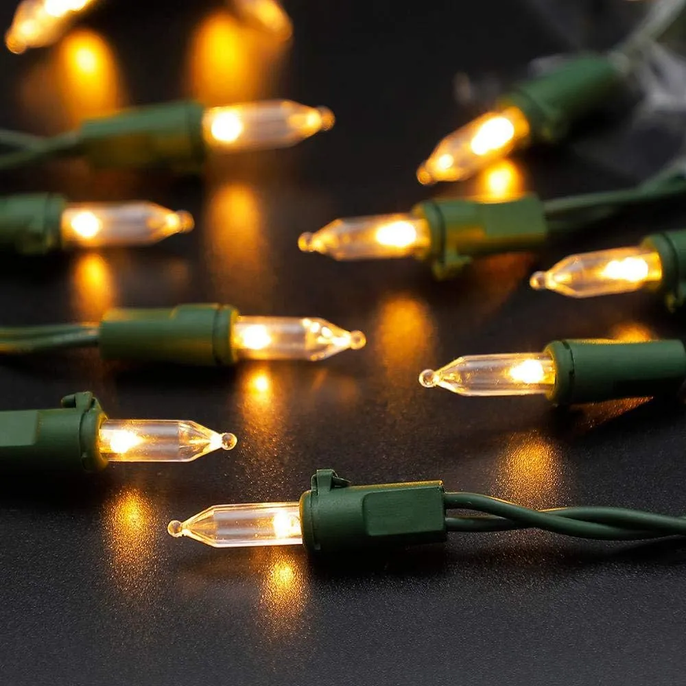 New Home Accents Holiday 34 ft.100-Light Mini LED Warm White indoor/outdoor String Lights with Green Wire