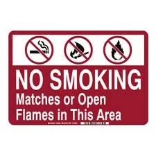 No Smoking Matches Or Open Flames In This Area Sign/ Buy Online