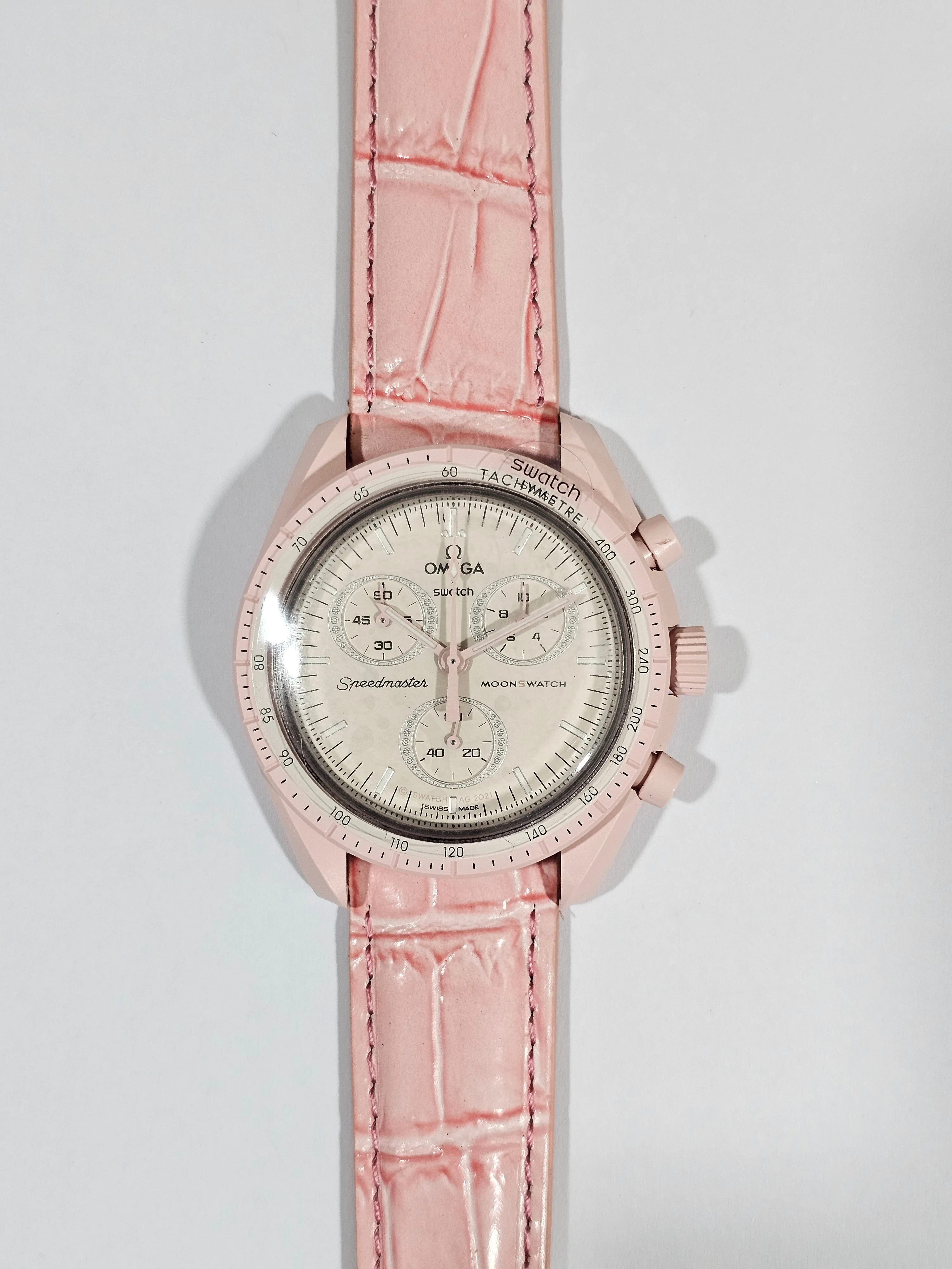 Omega X Swatch MoonSwatch Strap: Embossed Leather - Pink