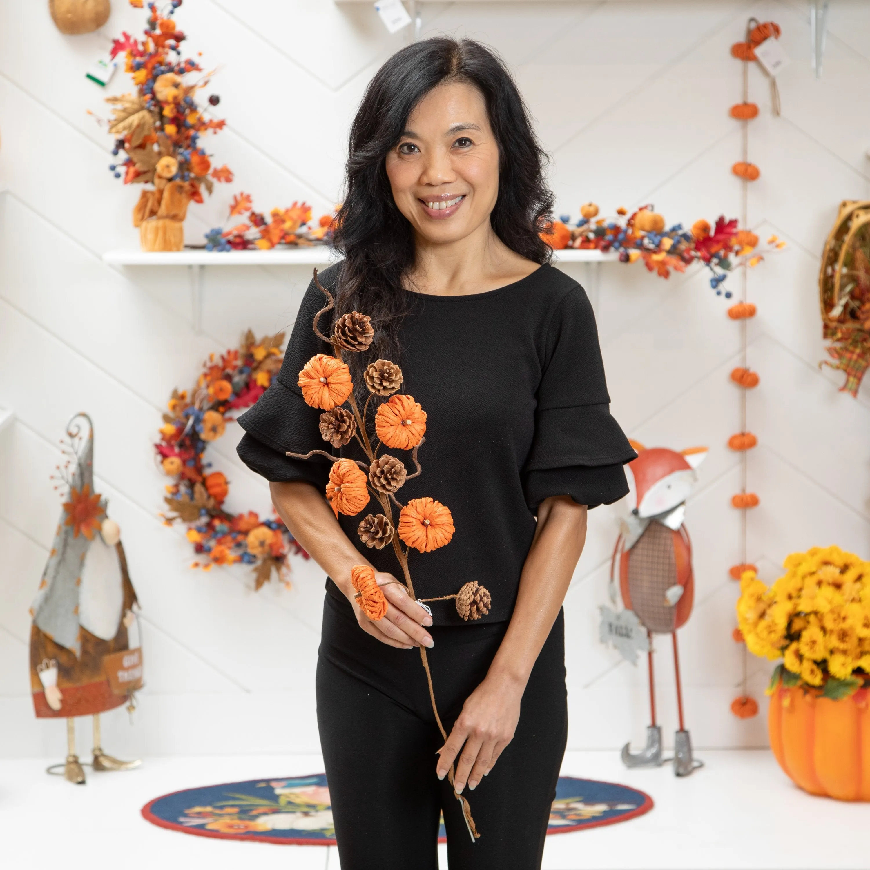 Orange Paper Pumpkins Stem, Set of 2,phl348