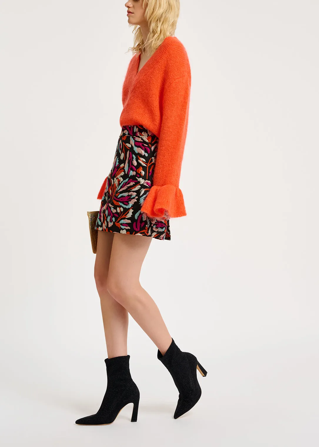 Orange V-neck mohair-blend sweater