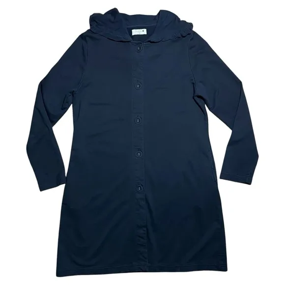 Ours Wm’s Ruffle Hooded Button Down Duster Jacket In Black Sz XL