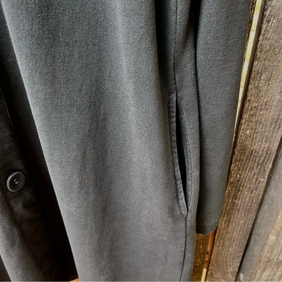 Ours Wm’s Ruffle Hooded Button Down Duster Jacket In Black Sz XL