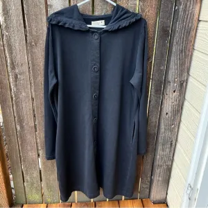 Ours Wm’s Ruffle Hooded Button Down Duster Jacket In Black Sz XL