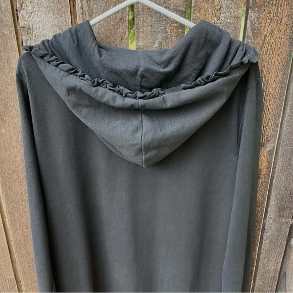 Ours Wm’s Ruffle Hooded Button Down Duster Jacket In Black Sz XL
