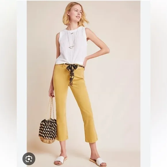 Paige Denim Co. Colette Crop Flare Jeans in Pastel Yellow SZ 28!