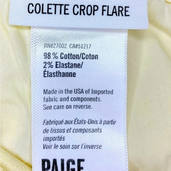 Paige Denim Co. Colette Crop Flare Jeans in Pastel Yellow SZ 28!