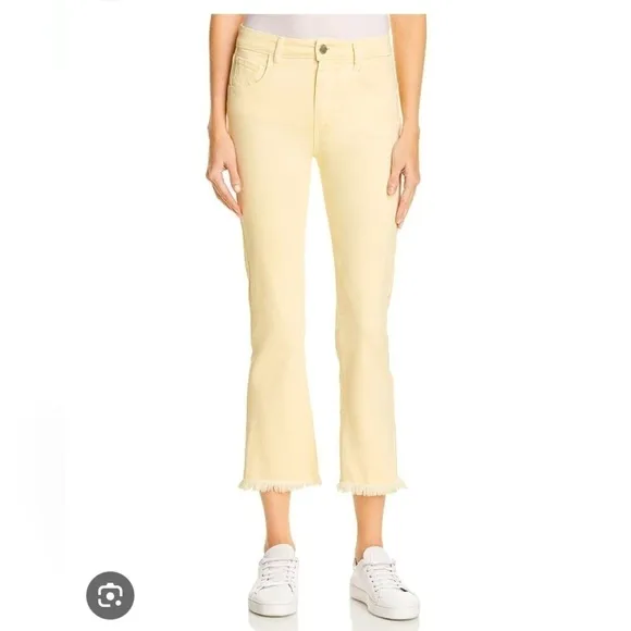 Paige Denim Co. Colette Crop Flare Jeans in Pastel Yellow SZ 28!