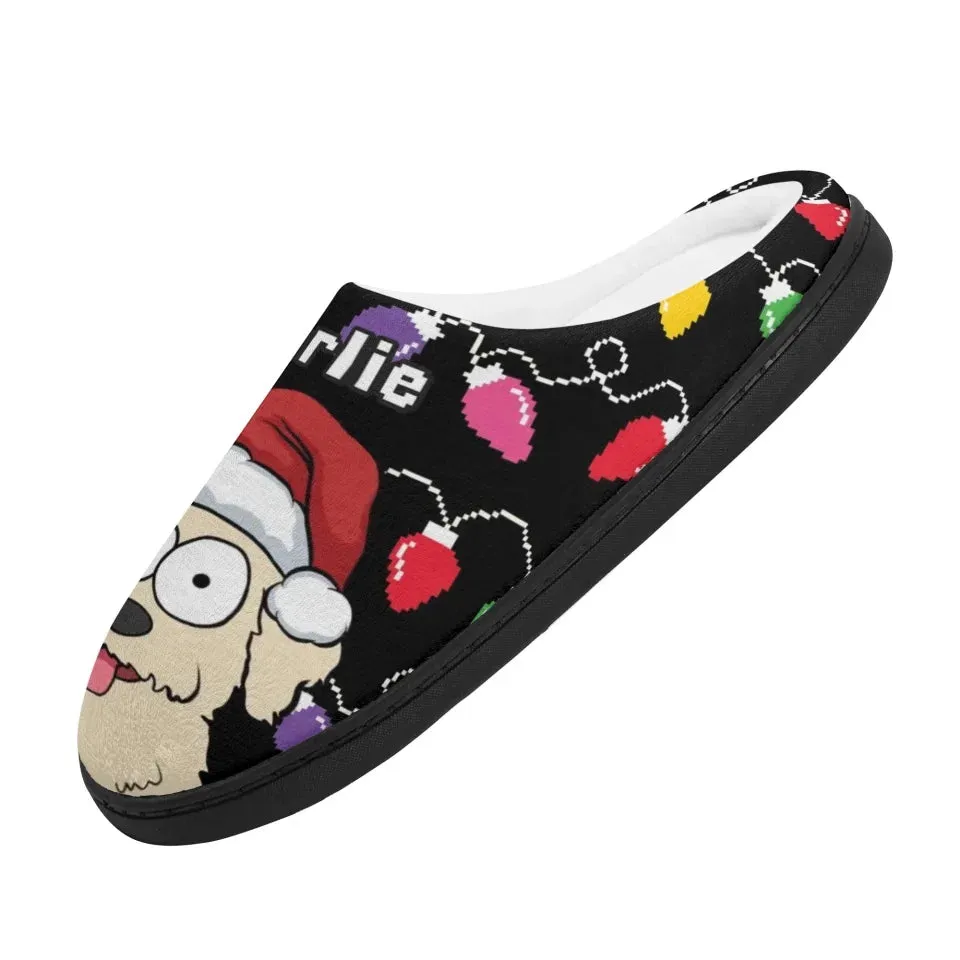 Personalized Dog Christmas Lights Slippers, Custom Unisex Plush Slippers, Gift For Dog Owners, Dog Lovers