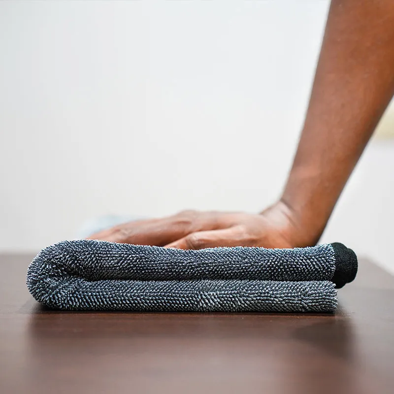 Poshlyf Twisted Loop Grey Black 600GSM Desert Storm Drier Microfiber 80cm x 50cm
