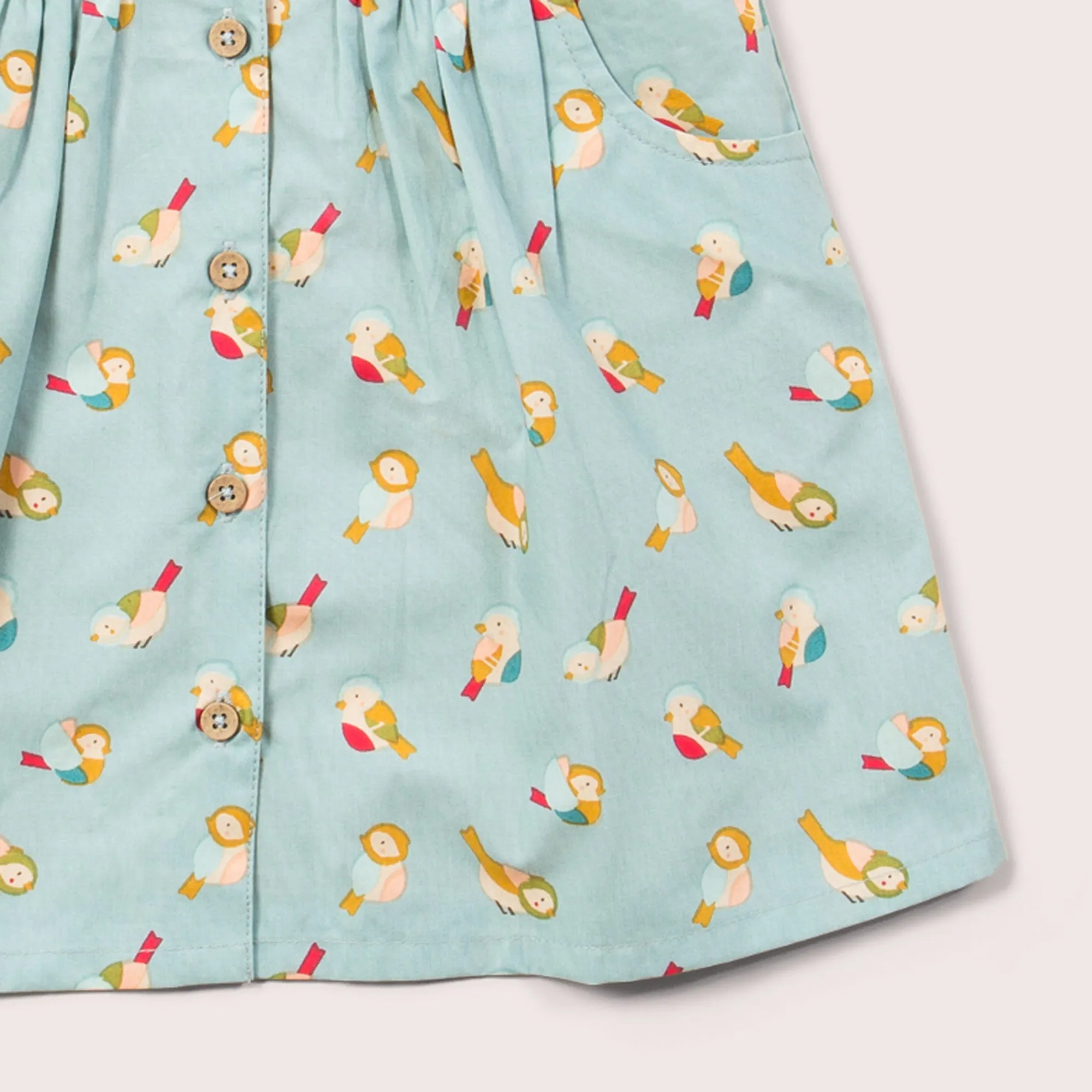 Rainbow Birds Button Through Short Sleeve Dress