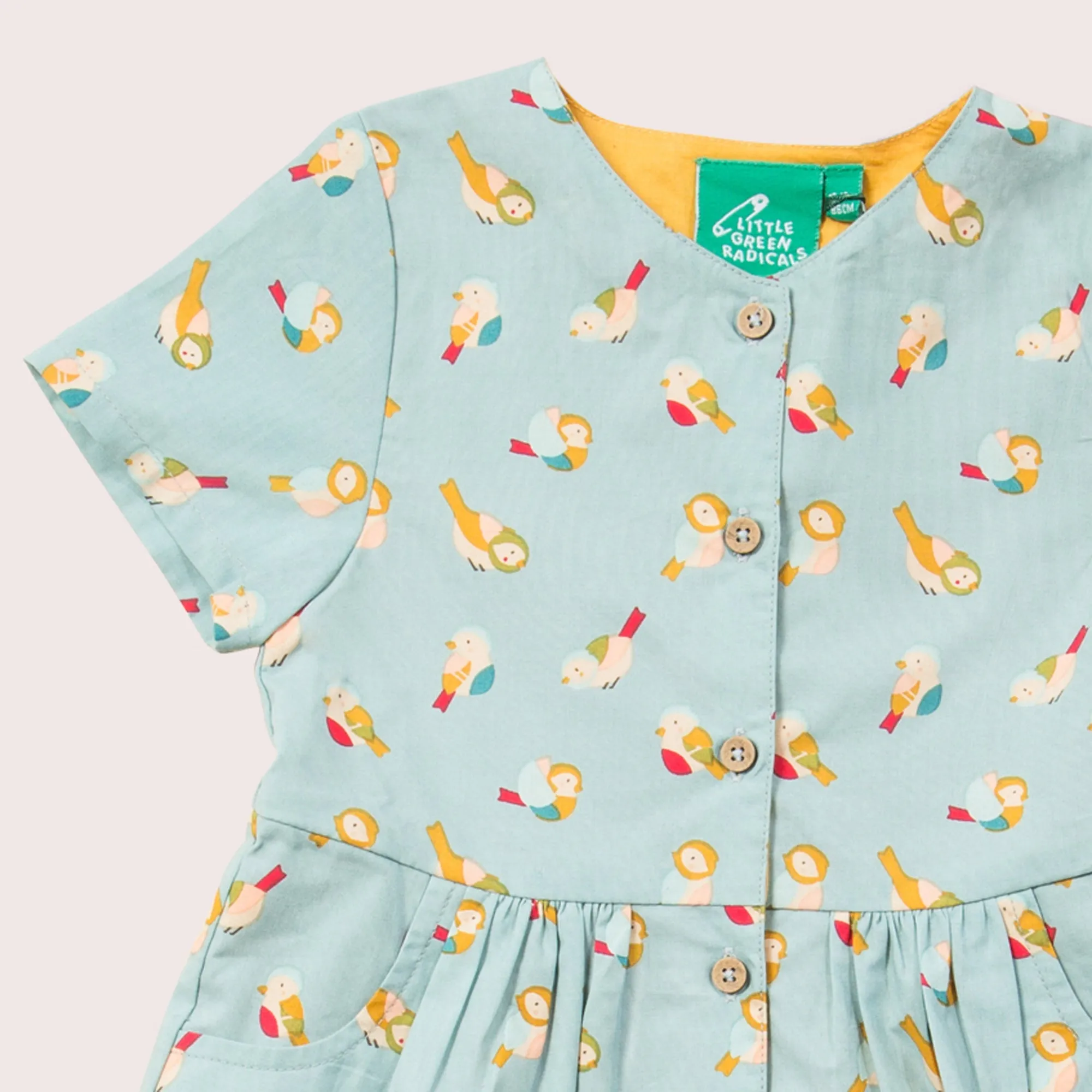 Rainbow Birds Button Through Short Sleeve Dress