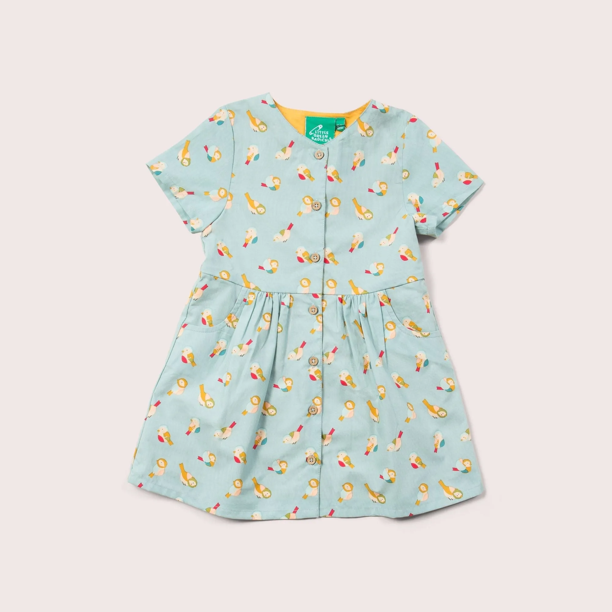 Rainbow Birds Button Through Short Sleeve Dress