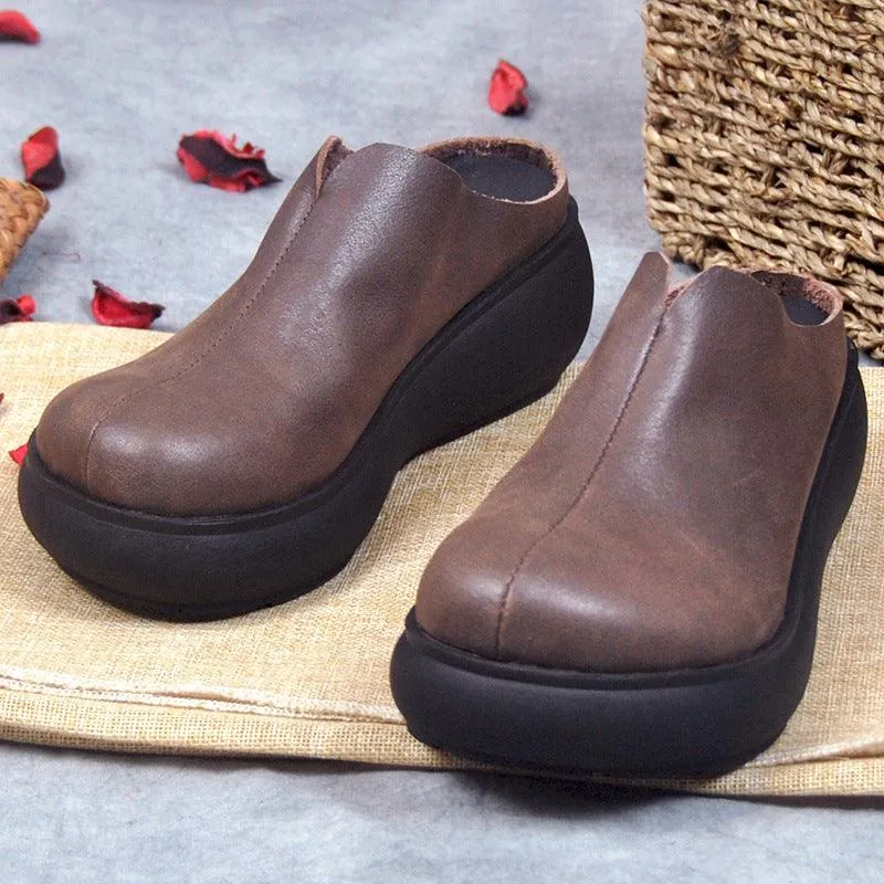 Retro Platform Platform Shoes Women Leather Sandals High