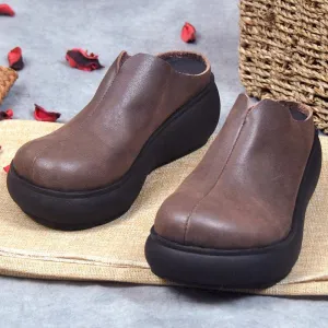 Retro Platform Platform Shoes Women Leather Sandals High