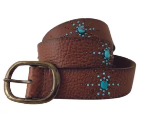 Roper Belt Womens Leather with Turquoise Beading