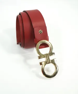 SALVATORE FERRAGAMO - Red & Gold Oversized Leather Gancini Belt - 42W