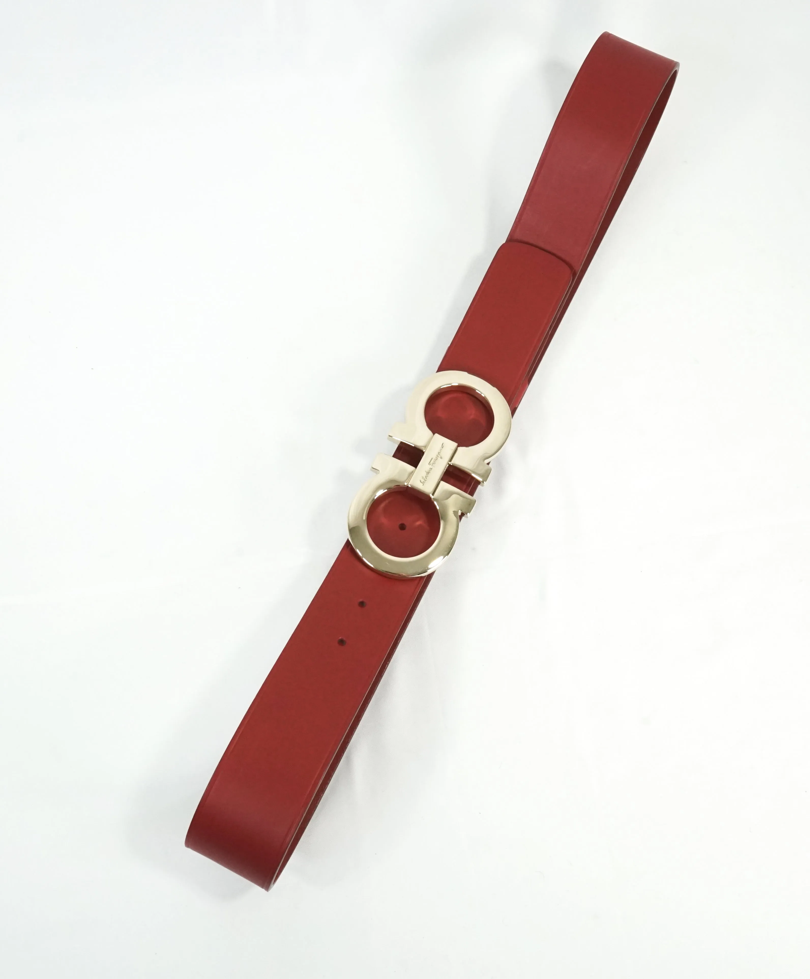 SALVATORE FERRAGAMO - Red & Gold Oversized Leather Gancini Belt - 42W