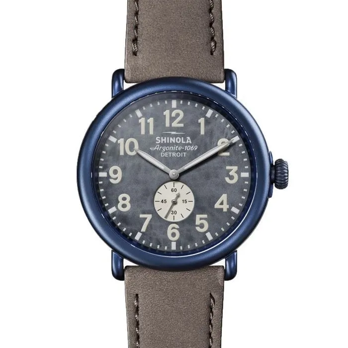 Shinola Runwell 47MM, Blue Dial and Case, Brown Strap