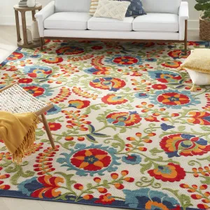 Shows light use! Massive 9 Ft X 12 Ft Nourison Aloha Indoor/Outdoor Multicolour Tropical, Botanical Area Rug! Stain & Weather Resistant! Retails $746 