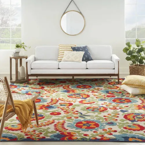 Shows light use! Massive 9 Ft X 12 Ft Nourison Aloha Indoor/Outdoor Multicolour Tropical, Botanical Area Rug! Stain & Weather Resistant! Retails $746 