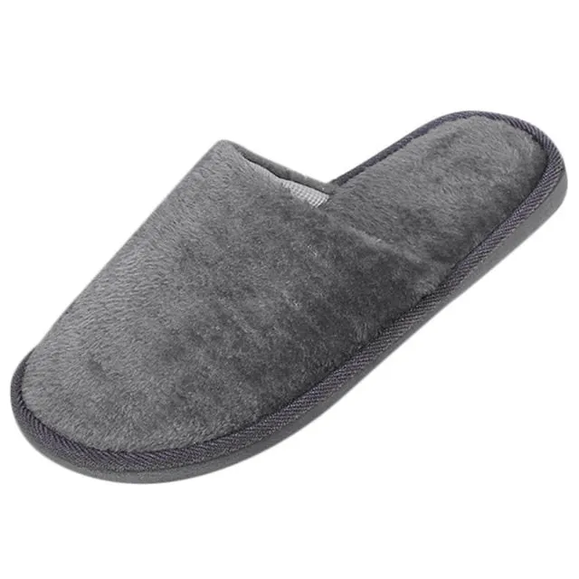 Slippers Men Winter Fleece House Shoes Floor Lovers Home Shoes Warm Soft Flats Solid  Men Shoes Indoor Slip-On Shoes  #YL5