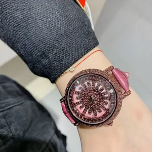 Snowflake Pattern Diamond Women's Leather Watch