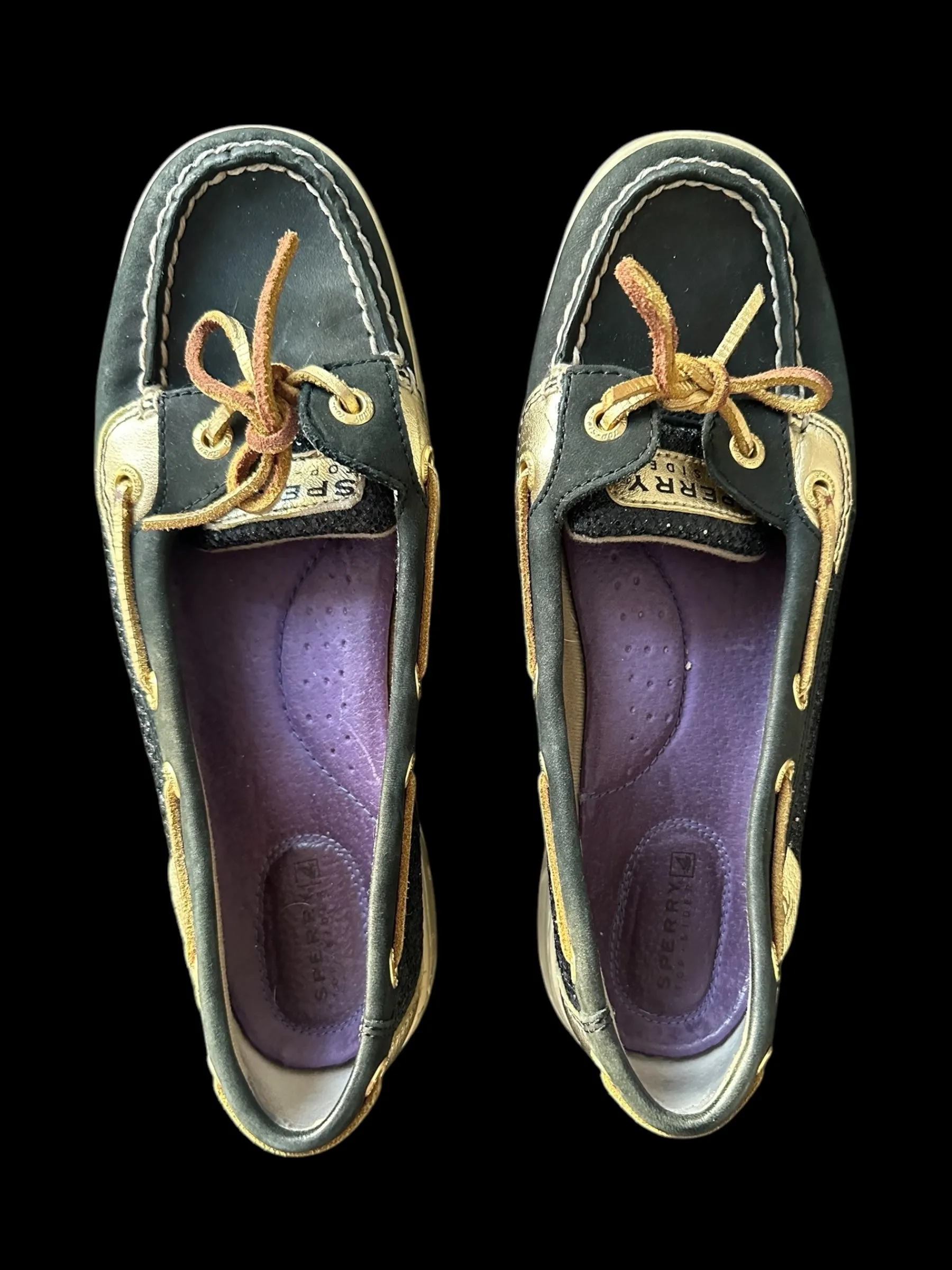 Sperry Black and Gold Metallic Glitter Boat Shoe Size 7.5