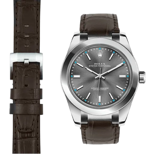 Steel End Link Leather Strap for Rolex Oyster Perpetual 39mm with Tang Buckle
