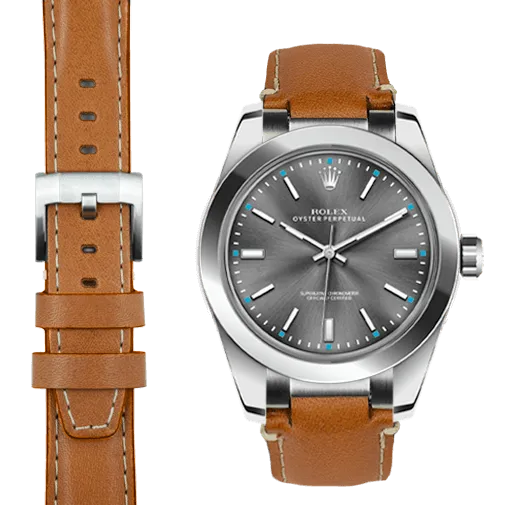 Steel End Link Leather Strap for Rolex Oyster Perpetual 39mm with Tang Buckle